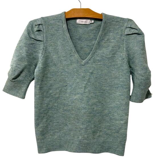 Greylin | Sweater Green Puff Half Sleeves V Neck- Size Small - Picture 1 of 9
